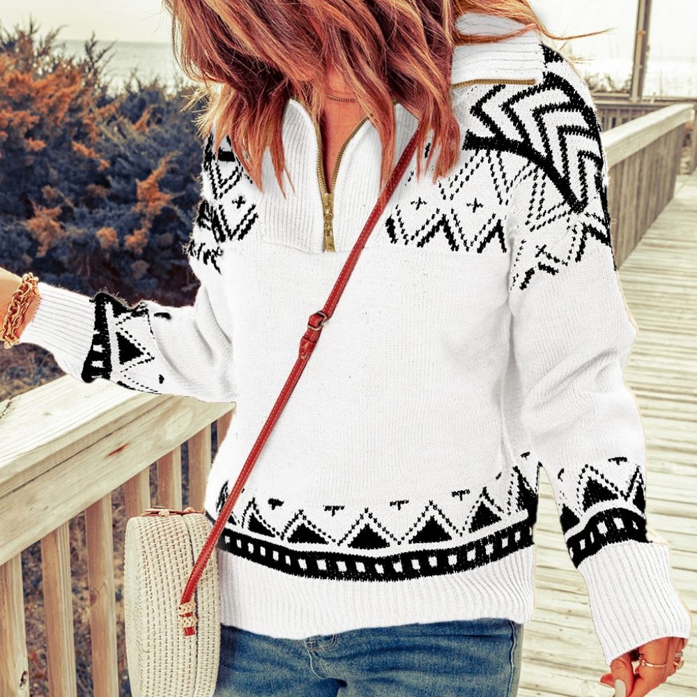 Geometry Knit Quarter Zip Sweater
